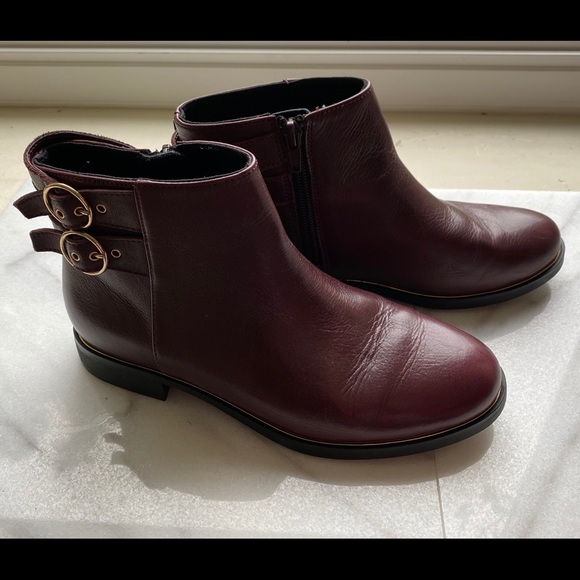 Zara Girl’s Leather Burgundy short Booties - Picture 2 of 7